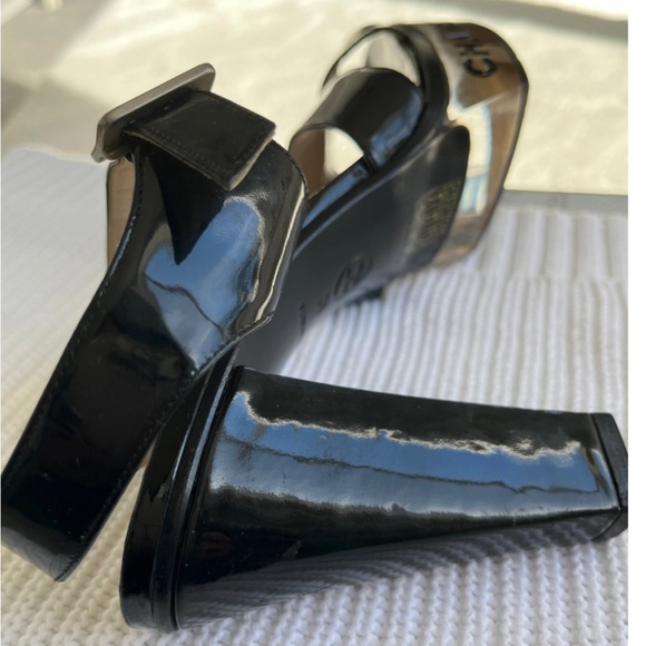 Chanel Sandals Block Heels Vintage Lucite 2001 Black Patent Leather US6/ 36 - Picture 8 of 10